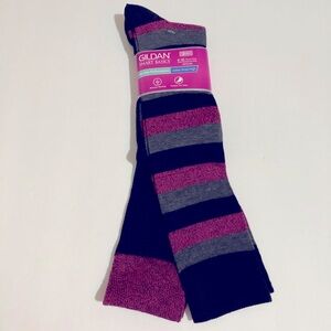 NEW GILDAN KNEE HIGH SOCKS 2 PAIRS Black Gray Magenta Shoe Size 4-10 Women’s